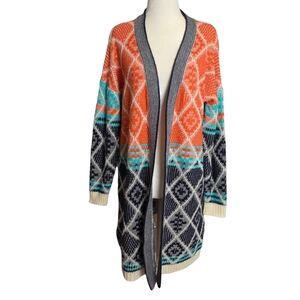 Flying Tomato Orange ,Blue Patterned Cardigan